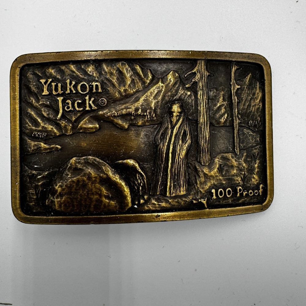 Vintage‎ 1979 Yukon Jack Liqueur 100 Proof Belt Buckle Made in USA Brass Tone